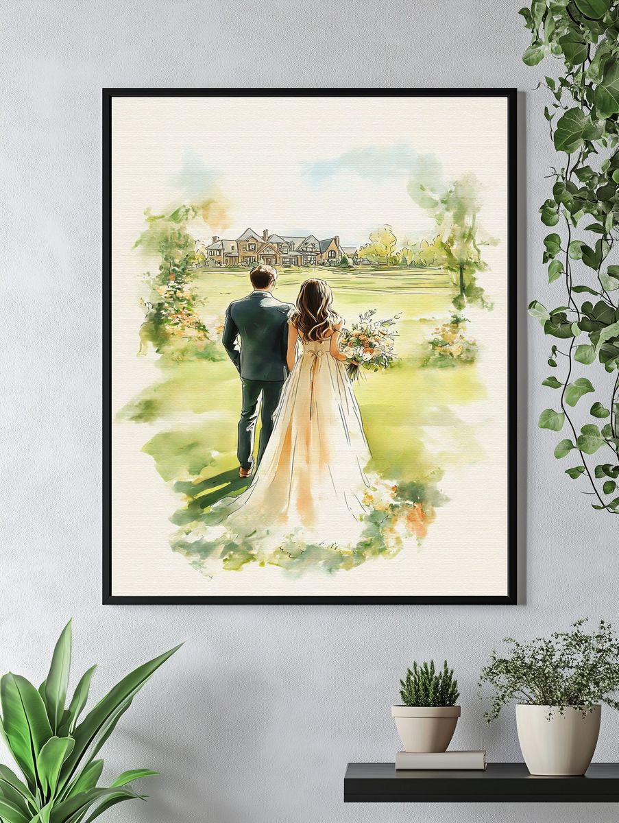 Wedding Couple Watercolor Print. — room view 4