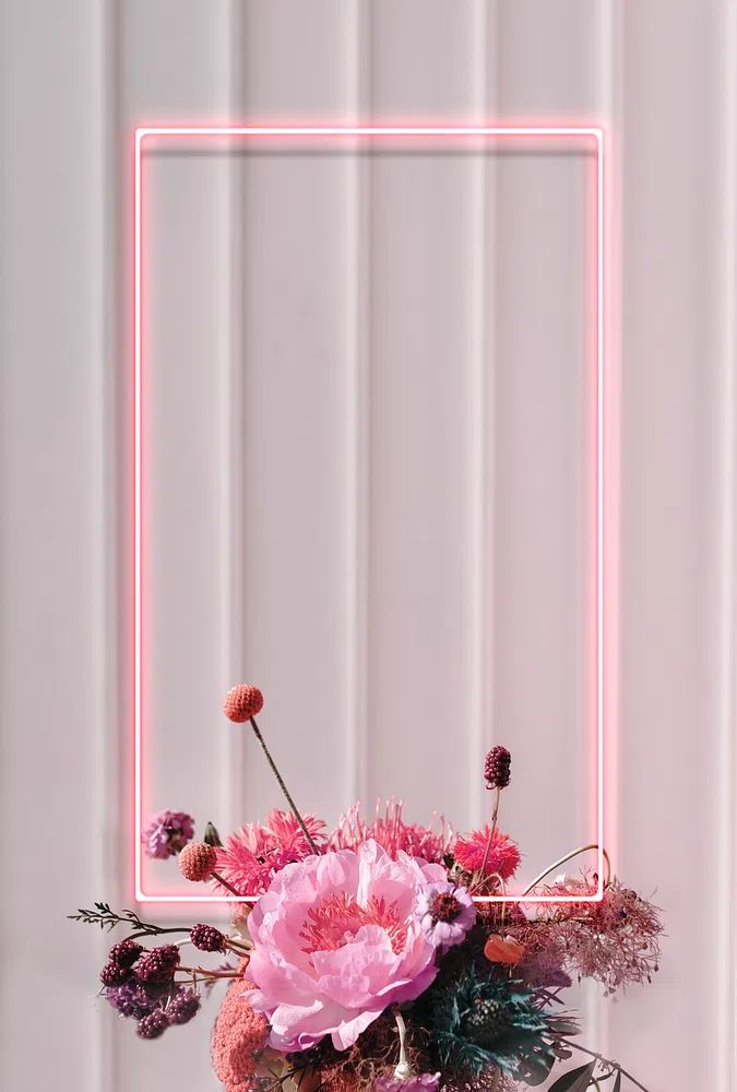 Blank floral neon rectangle frame. poster detail