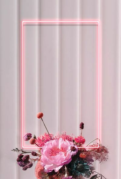 Blank floral neon rectangle frame. poster