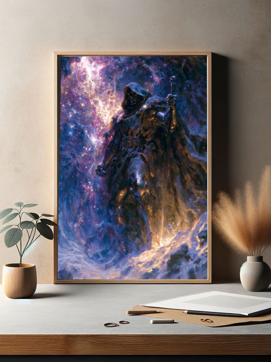 Dark Hooded Warrior Fantasy Print. — room view 2
