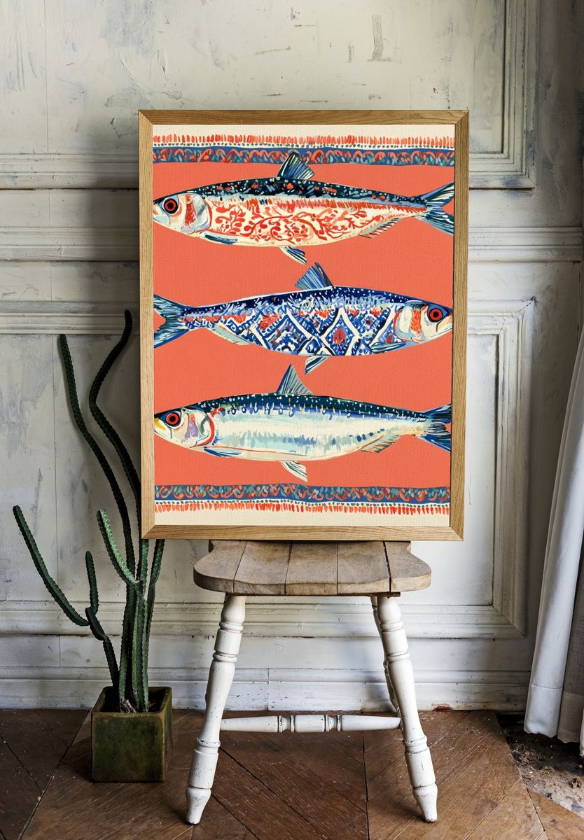 Patterned Fish Illustration Poster. — room view 1