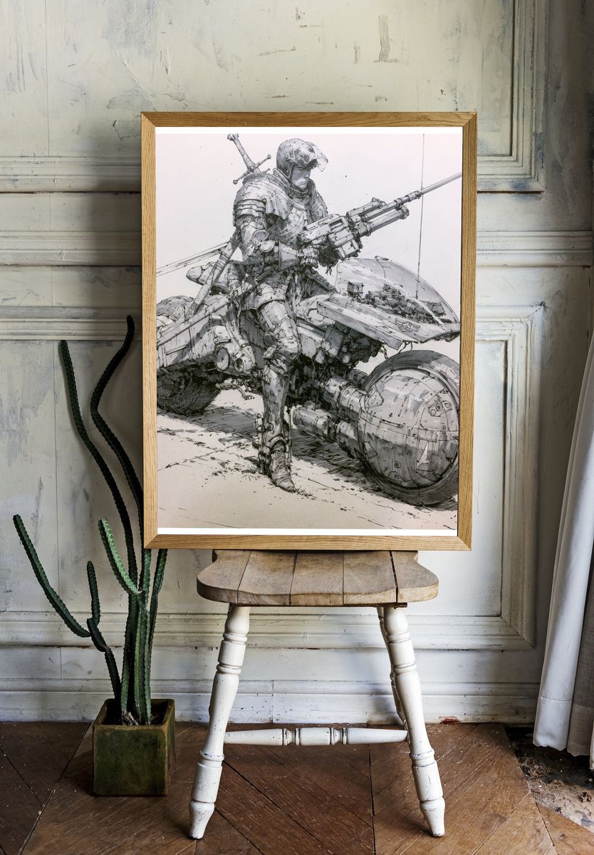 Armored Sci-Fi Rider Illustration Poster. room preview