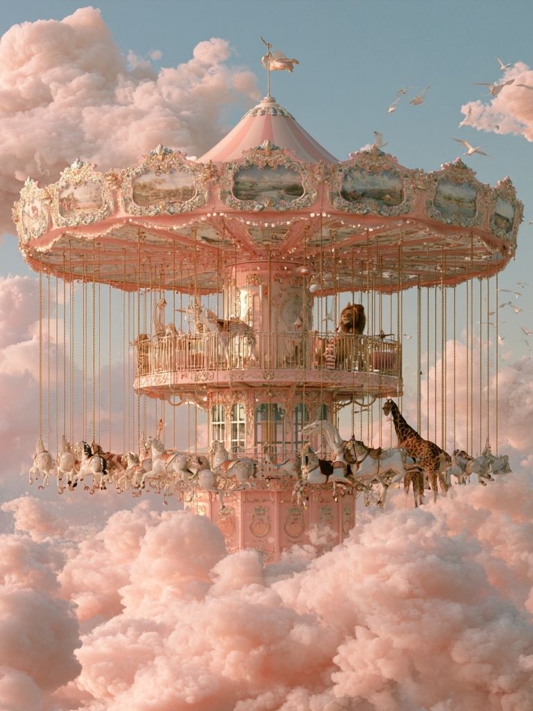 Dreamy Carousel in Clouds Poster. poster detail