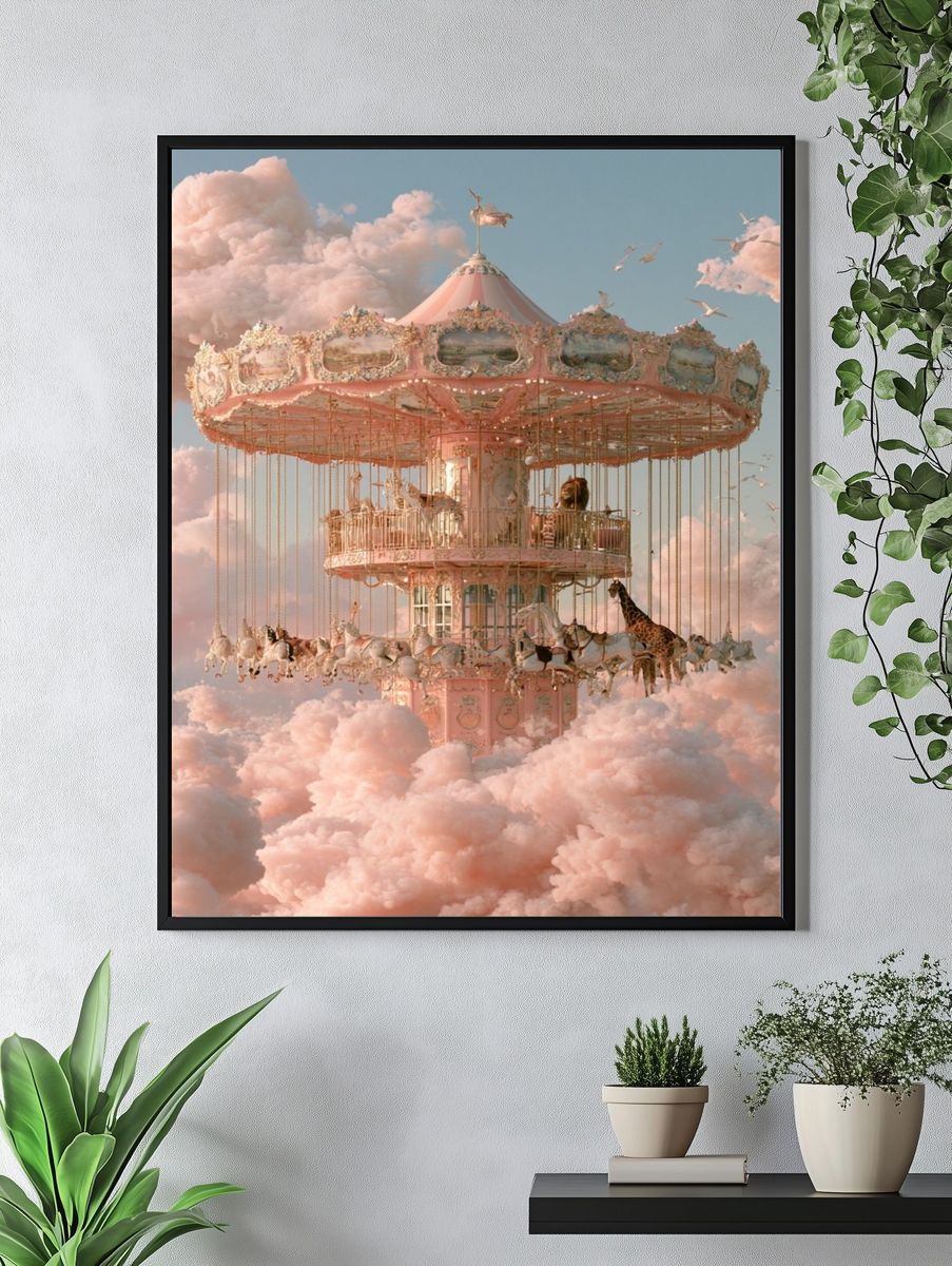 Dreamy Carousel in Clouds Poster. — room view 4