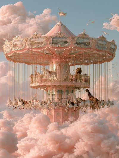 Dreamy Carousel in Clouds Poster. poster