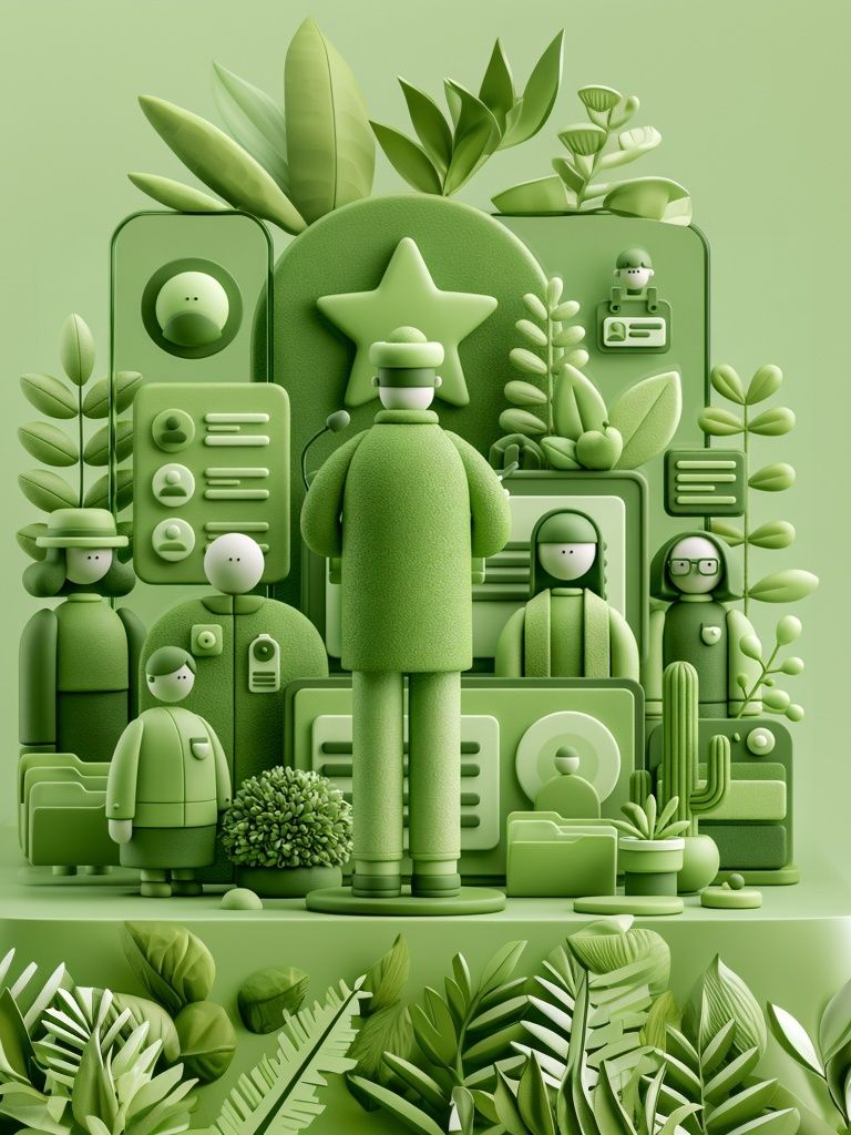 Green Paper Cut People Illustration Poster. poster detail