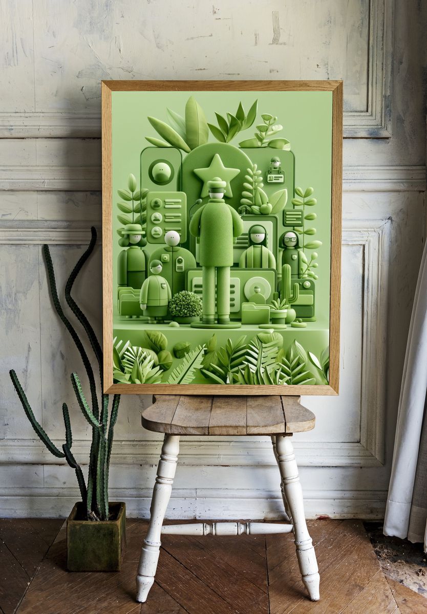 Green Paper Cut People Illustration Poster. room preview