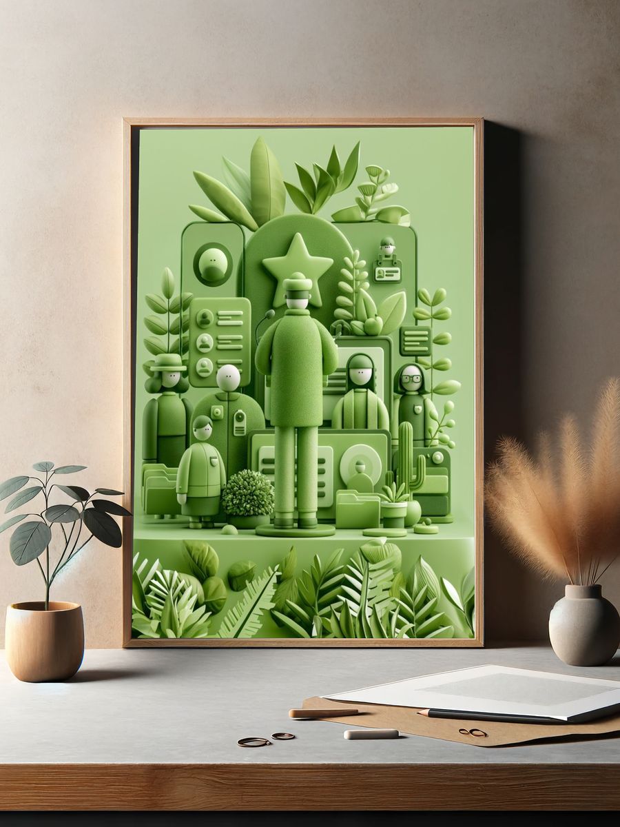 Green Paper Cut People Illustration Poster. — room view 2