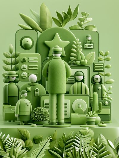 Green Paper Cut People Illustration Poster. poster