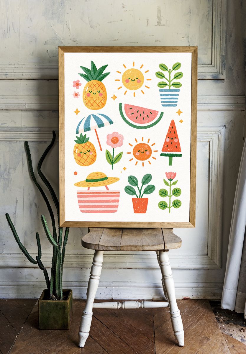 Cute Summer Fruits Illustration Poster. room preview