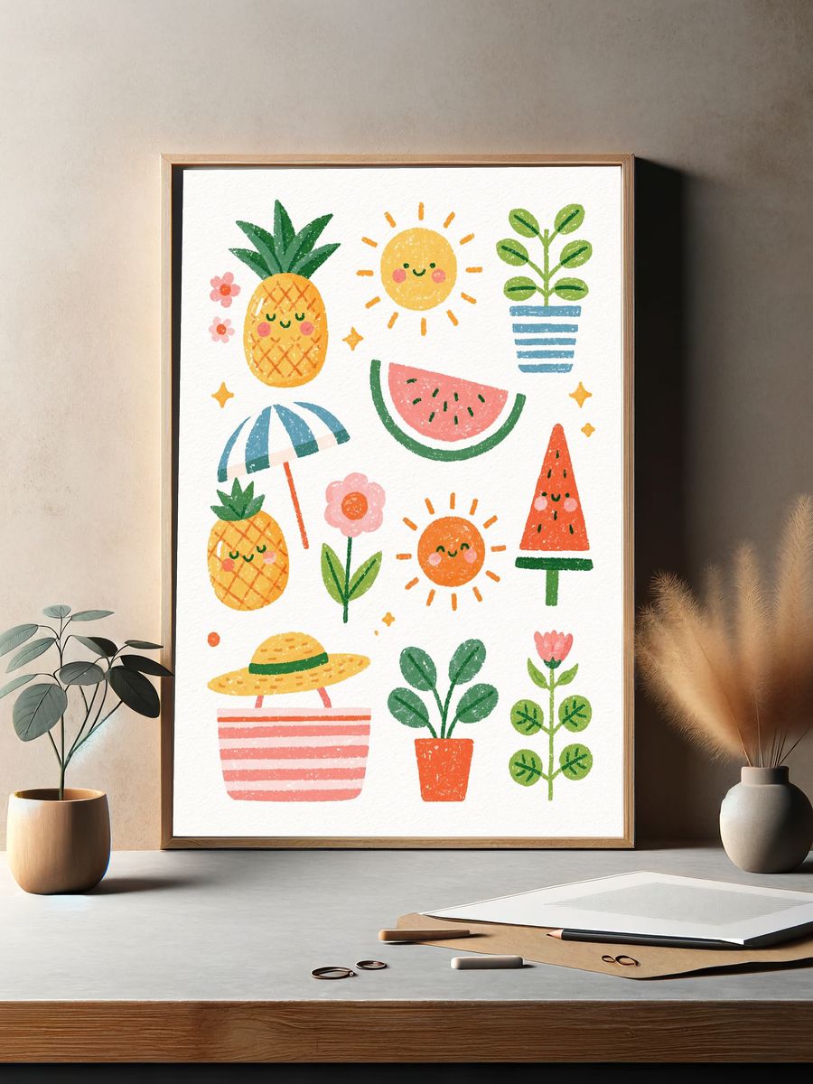 Cute Summer Fruits Illustration Poster. — room view 2