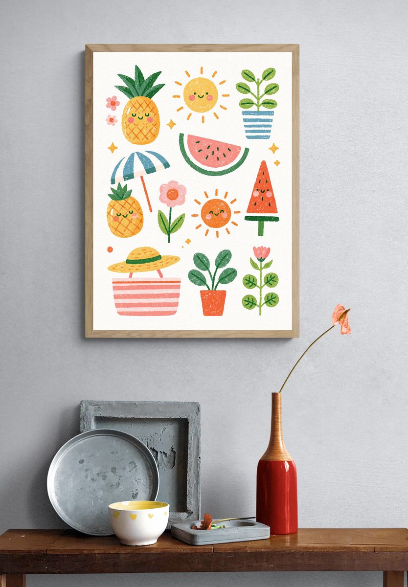 Cute Summer Fruits Illustration Poster. — room view 3