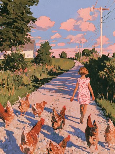Country Walk with Chickens Print.