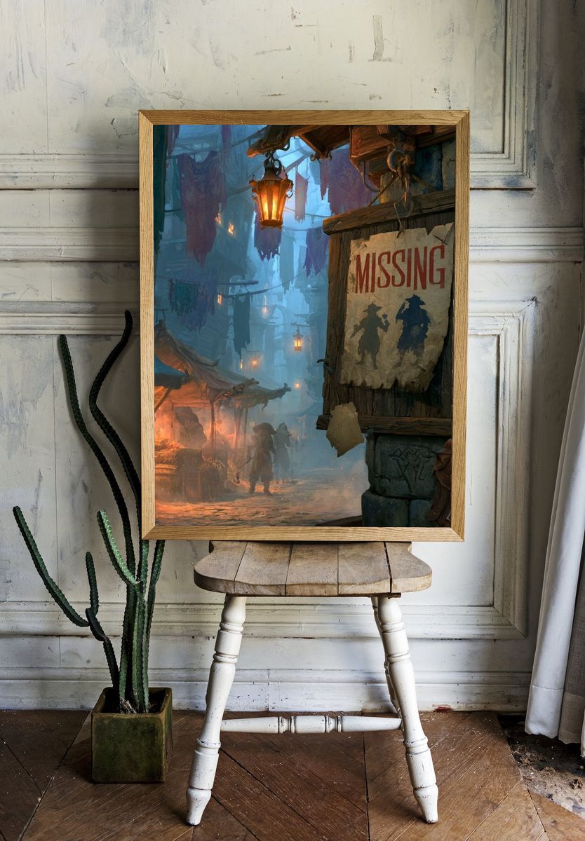 Foggy Fantasy Alley Illustration Poster. room preview