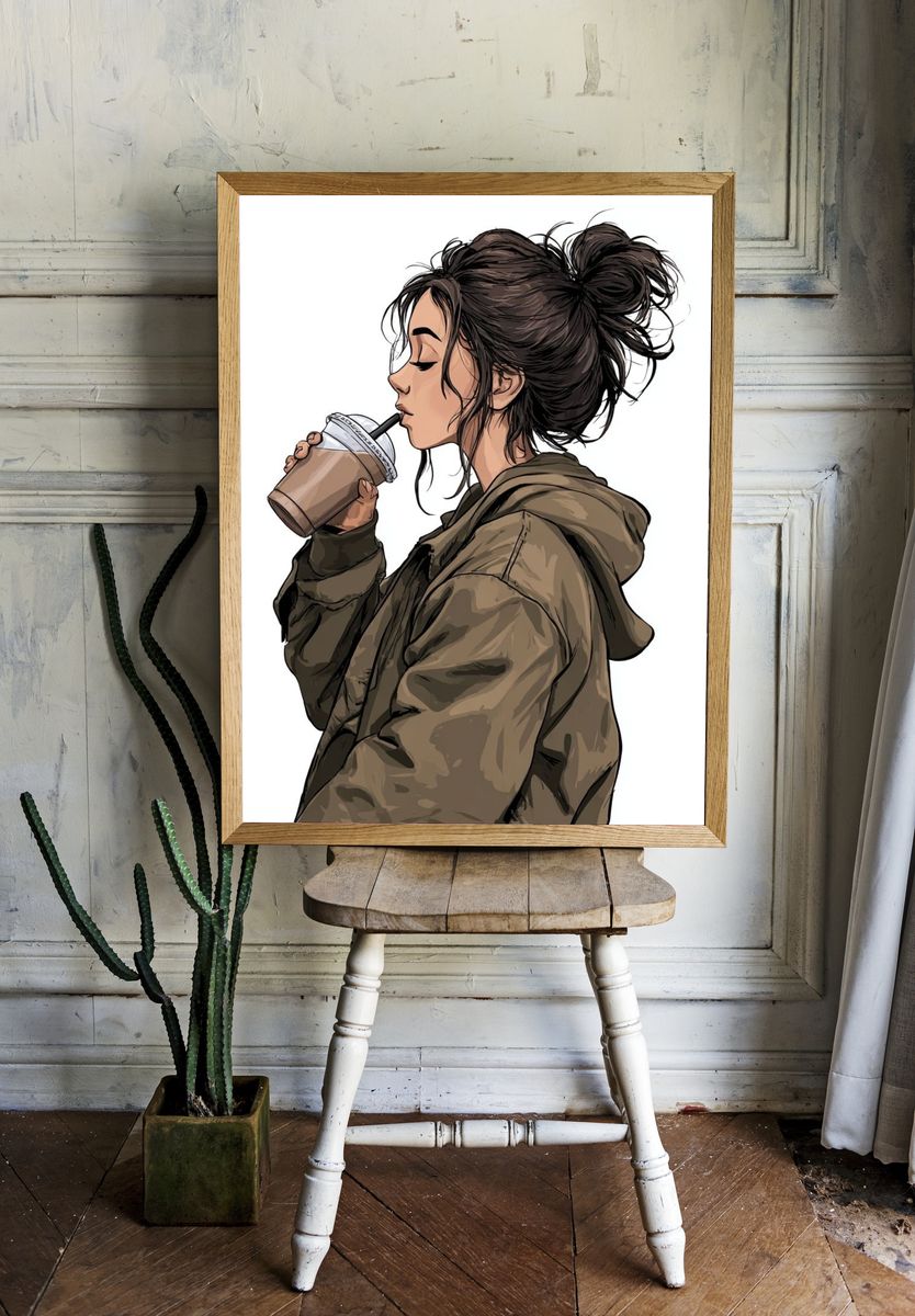 Coffee Break Girl Illustration Poster. — room view 1