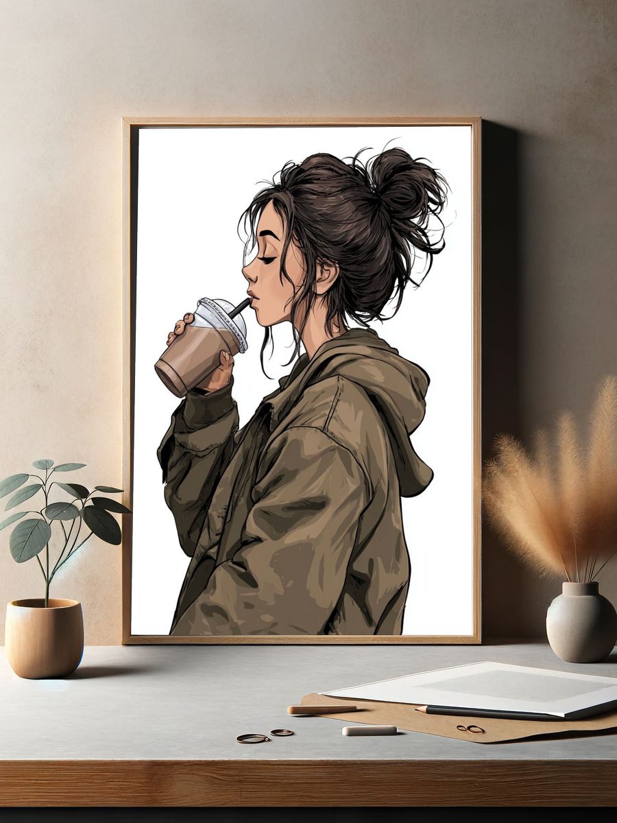Coffee Break Girl Illustration Poster. — room view 2
