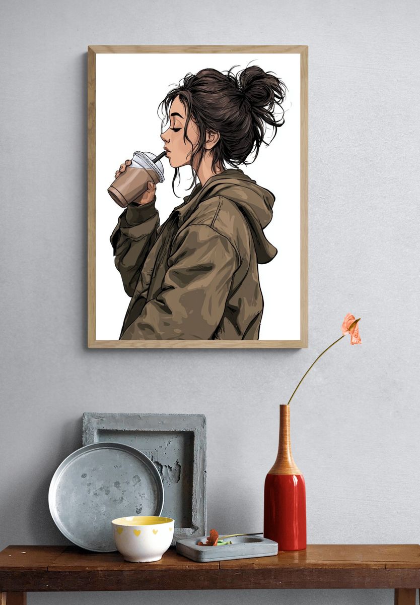Coffee Break Girl Illustration Poster. — room view 3