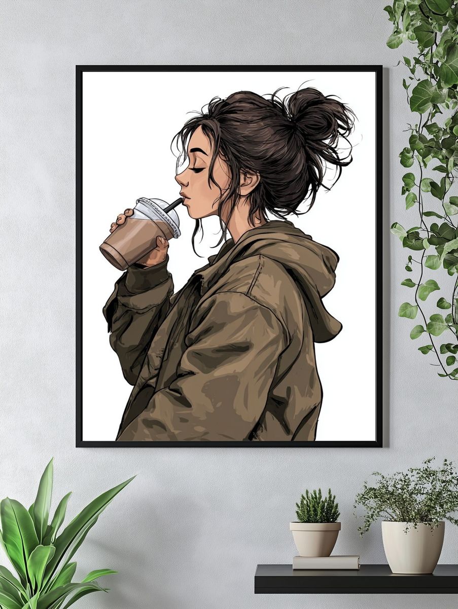 Coffee Break Girl Illustration Poster. — room view 4