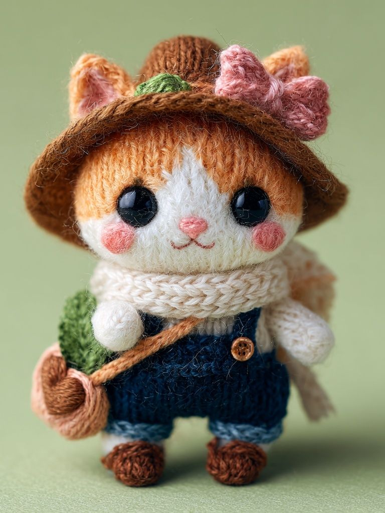 Knitted Cat Doll Illustration Poster. poster detail