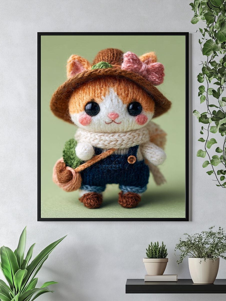 Knitted Cat Doll Illustration Poster. — room view 4