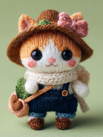 Knitted Cat Doll Illustration Poster. poster print