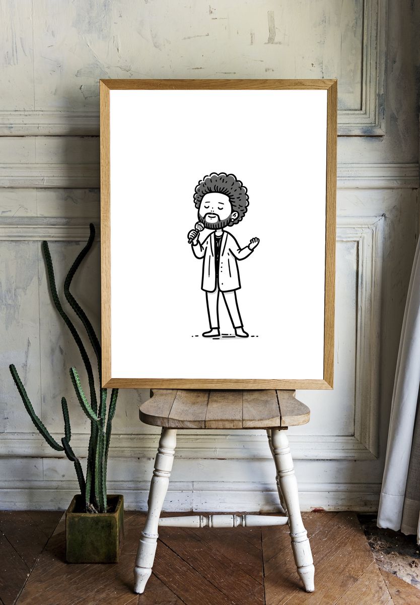 Soulful Singer Line-Art Poster. — room view 1