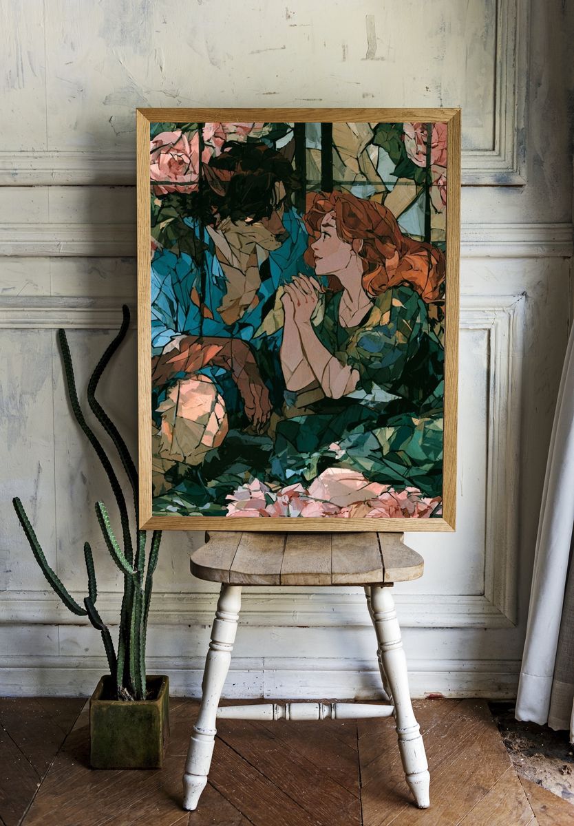 Romantic Floral Couple Illustration Poster. room preview