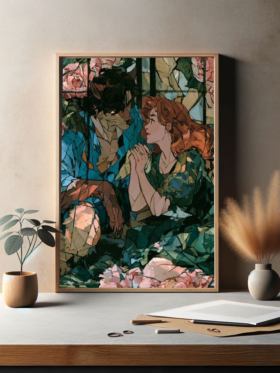Romantic Floral Couple Illustration Poster. — room view 2