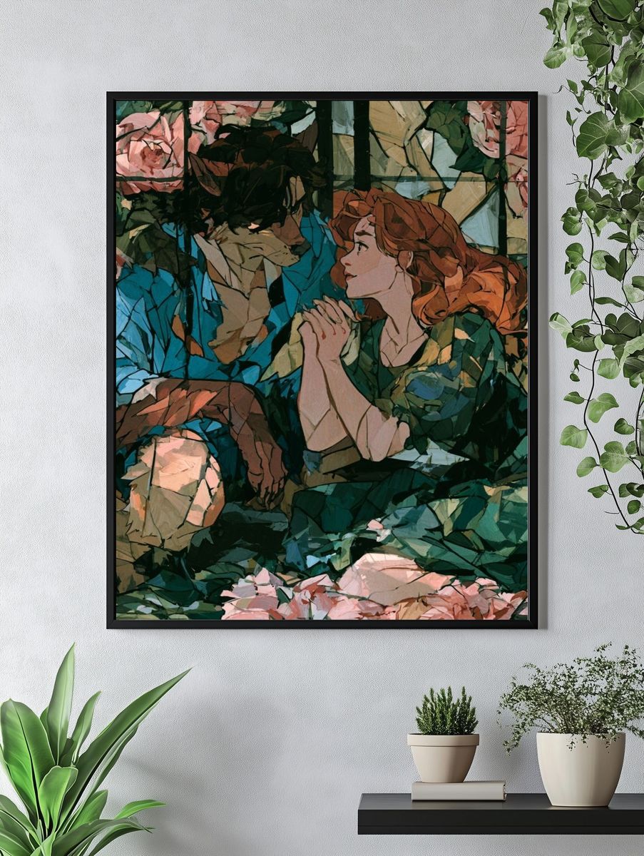 Romantic Floral Couple Illustration Poster. — room view 4