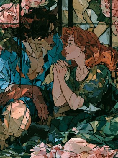 Romantic Floral Couple Illustration Poster.