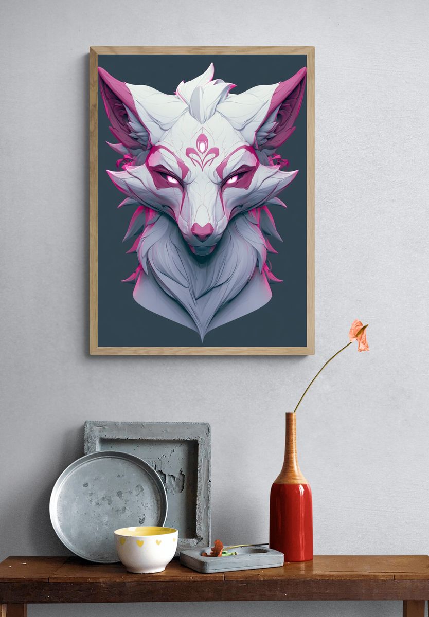Neon Fox Spirit Illustration Poster. — room view 3