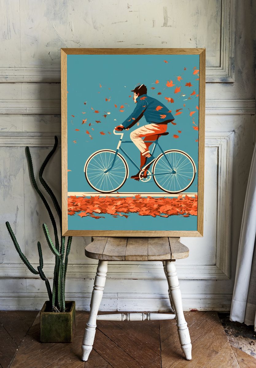 Autumn Cyclist Illustration Poster. room preview