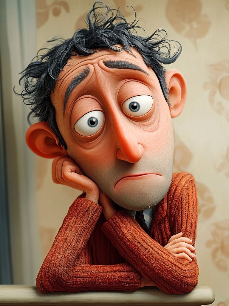 Melancholy Cartoon Portrait Poster. poster — illustration art