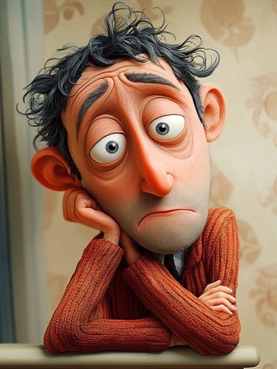 Melancholy Cartoon Portrait Poster.
