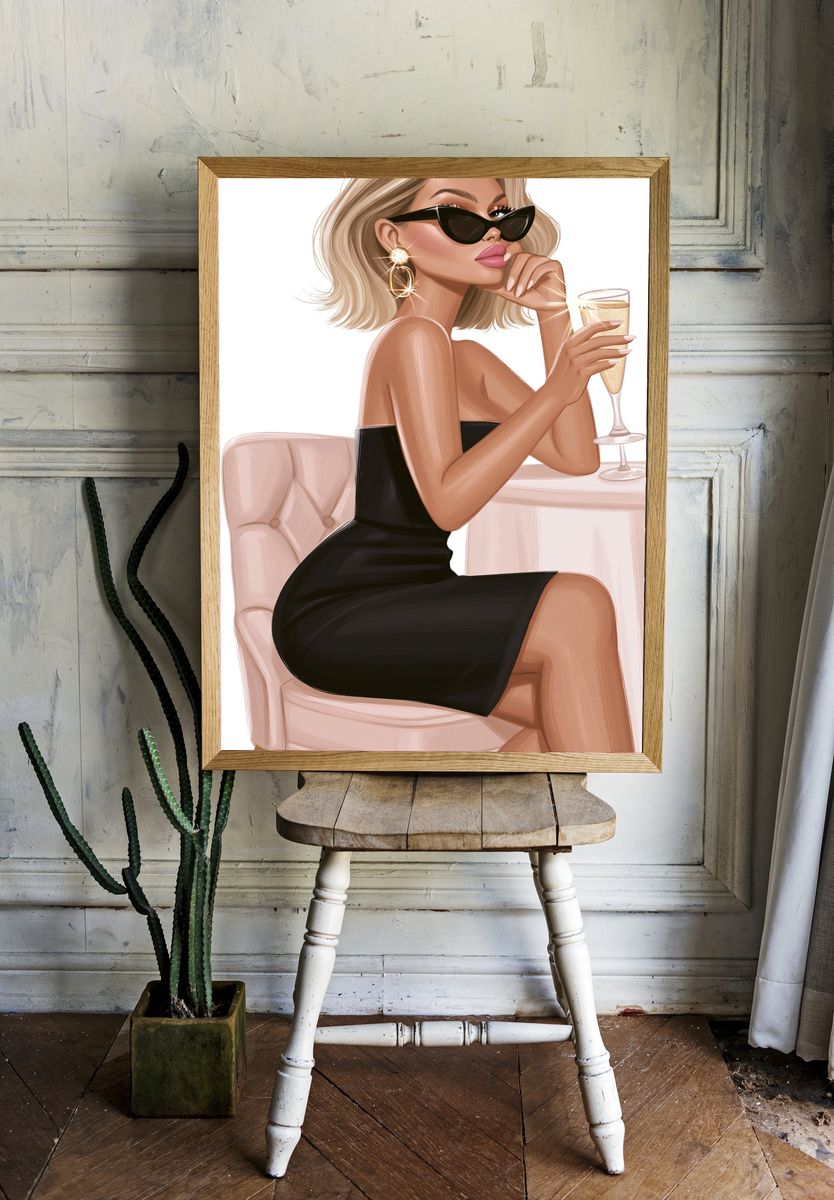 Chic Cocktail Woman Illustration Poster. room preview