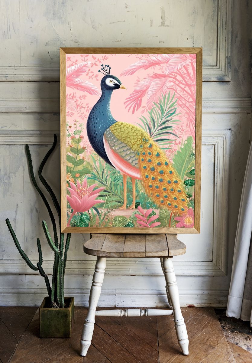 Peacock Garden Illustration Poster. — room view 1