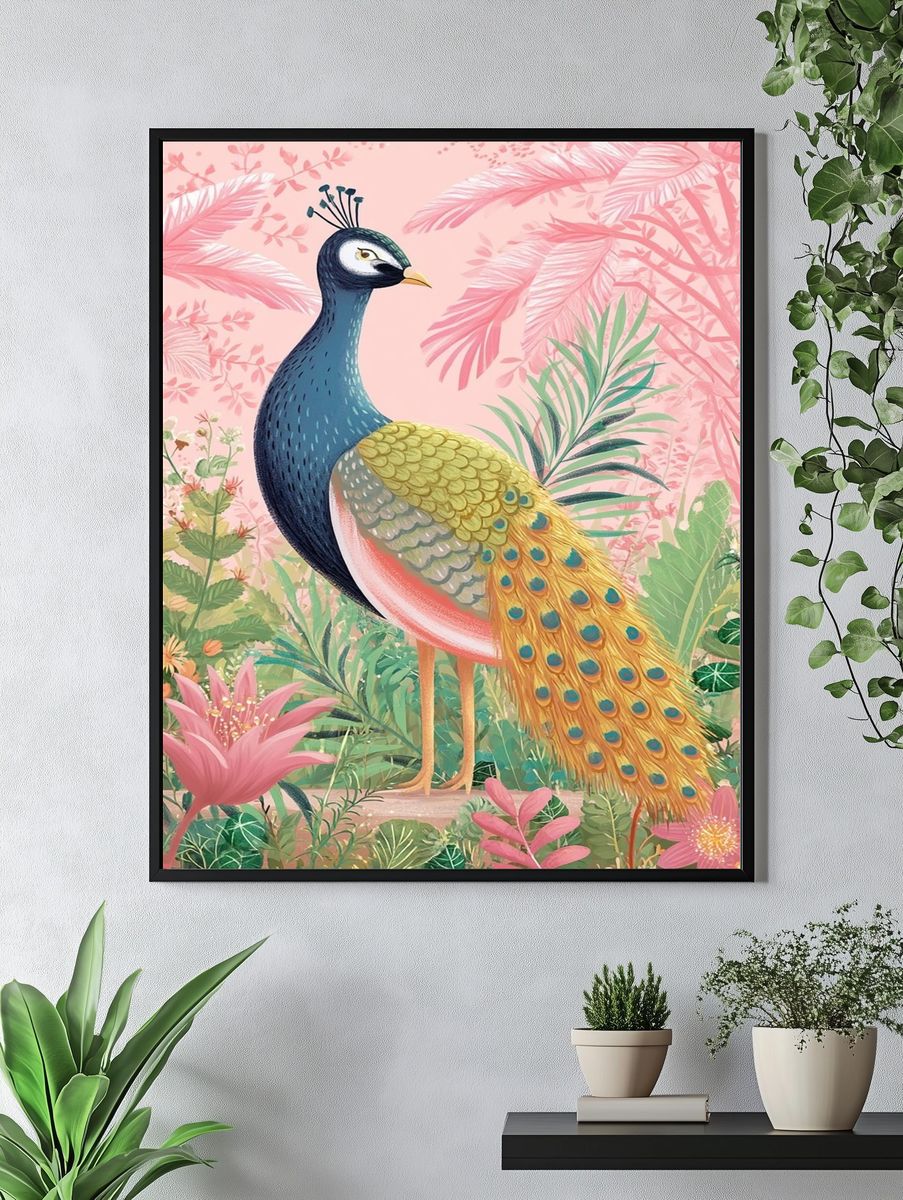 Peacock Garden Illustration Poster. — room view 4