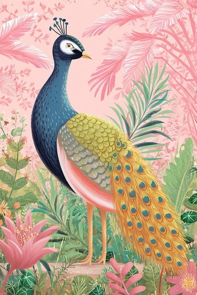 Peacock Garden Illustration Poster. poster print