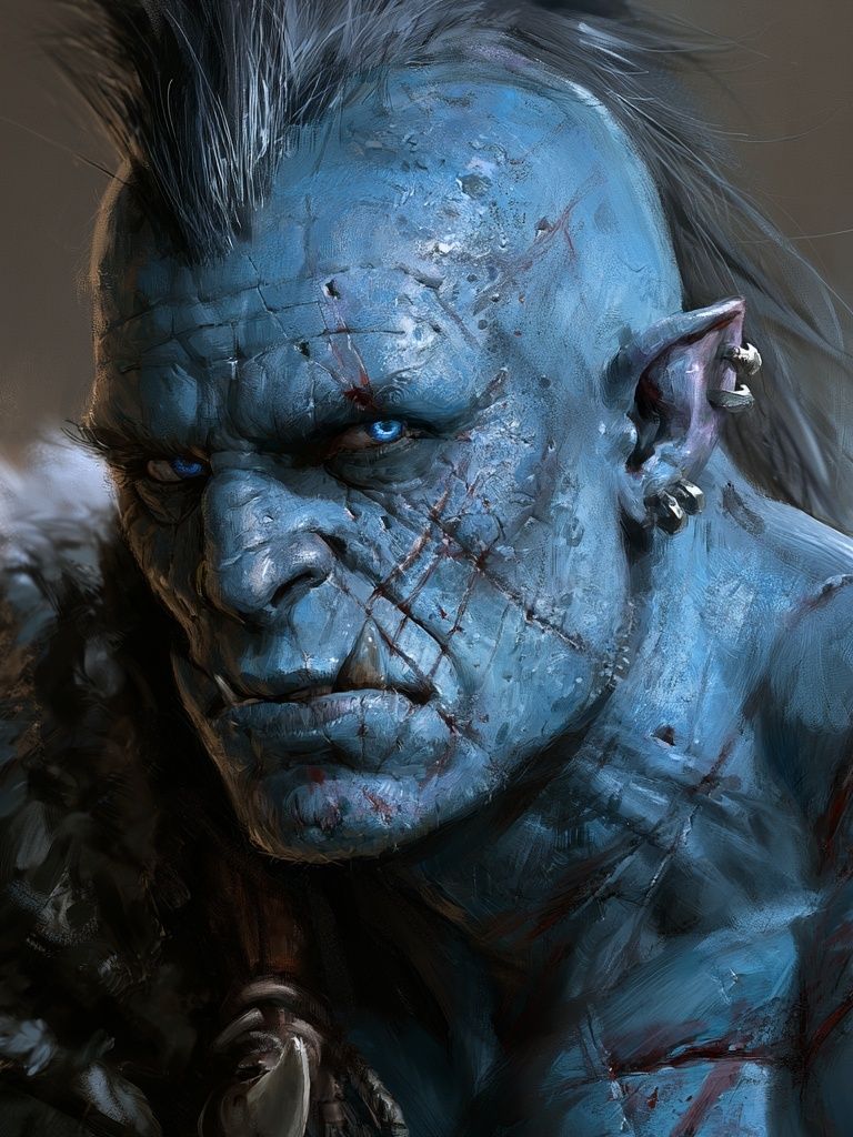 Blue Orc Warrior Digital Art Print. poster detail