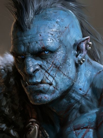 Blue Orc Warrior Digital Art Print.