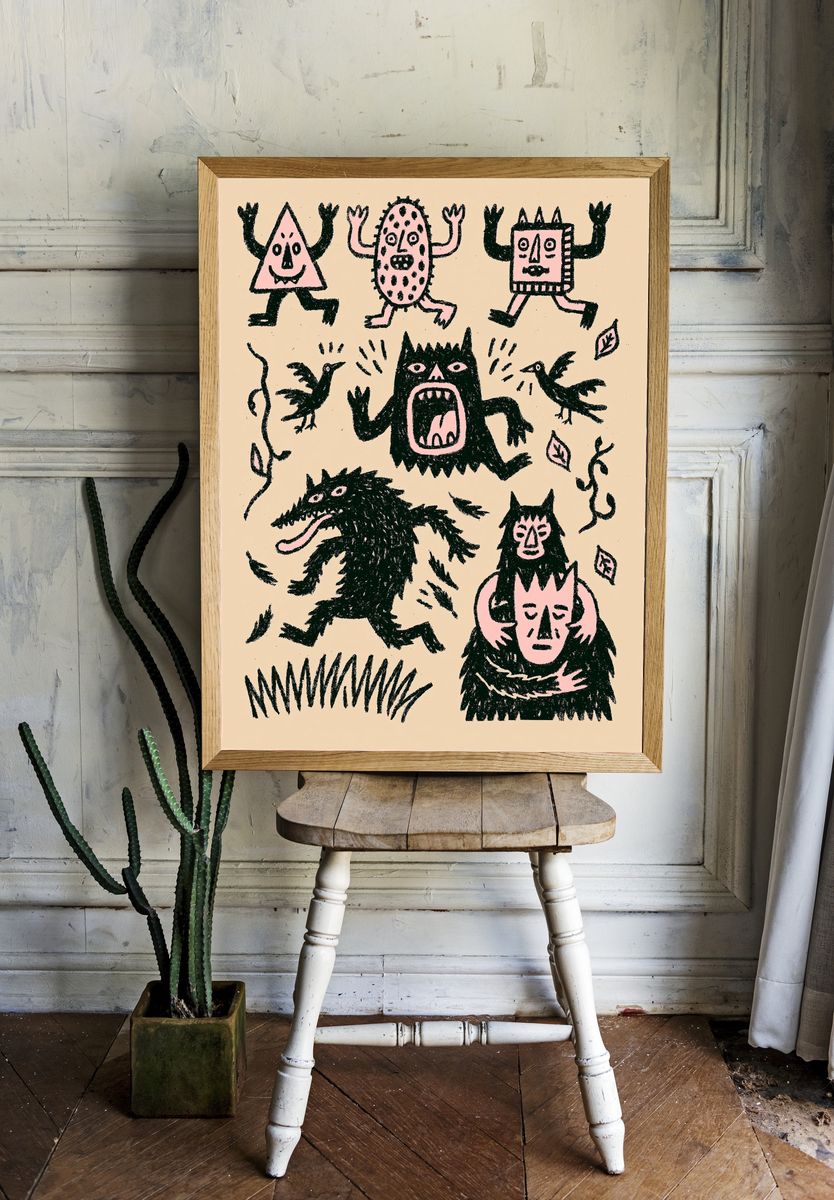 Monster Doodle Illustration Poster. — room view 1