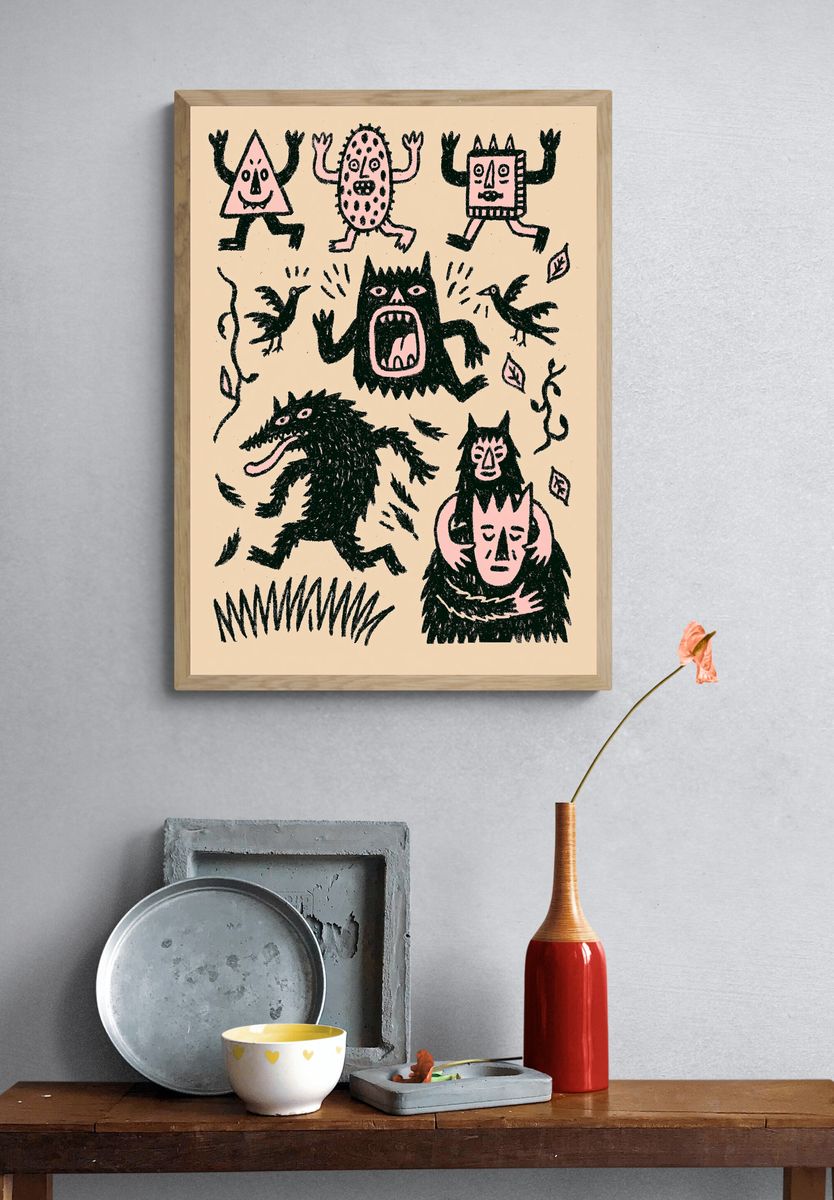 Monster Doodle Illustration Poster. — room view 3