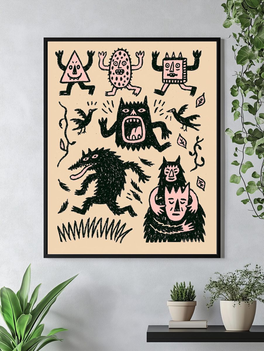 Monster Doodle Illustration Poster. — room view 4