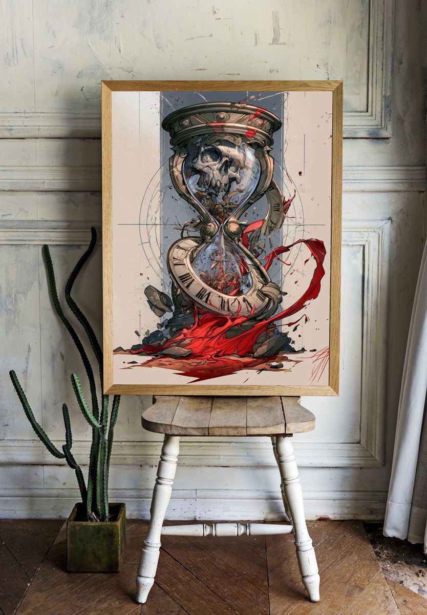Surreal Hourglass Skull Print. room preview