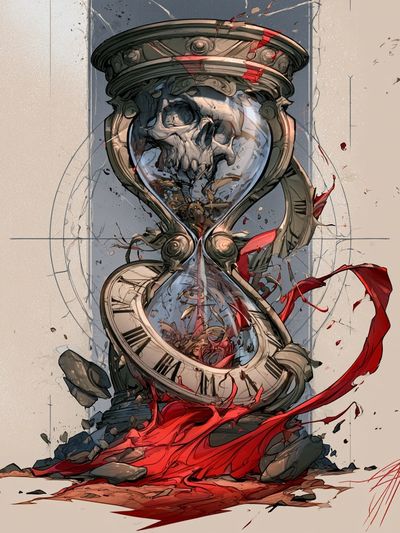 Surreal Hourglass Skull Print.