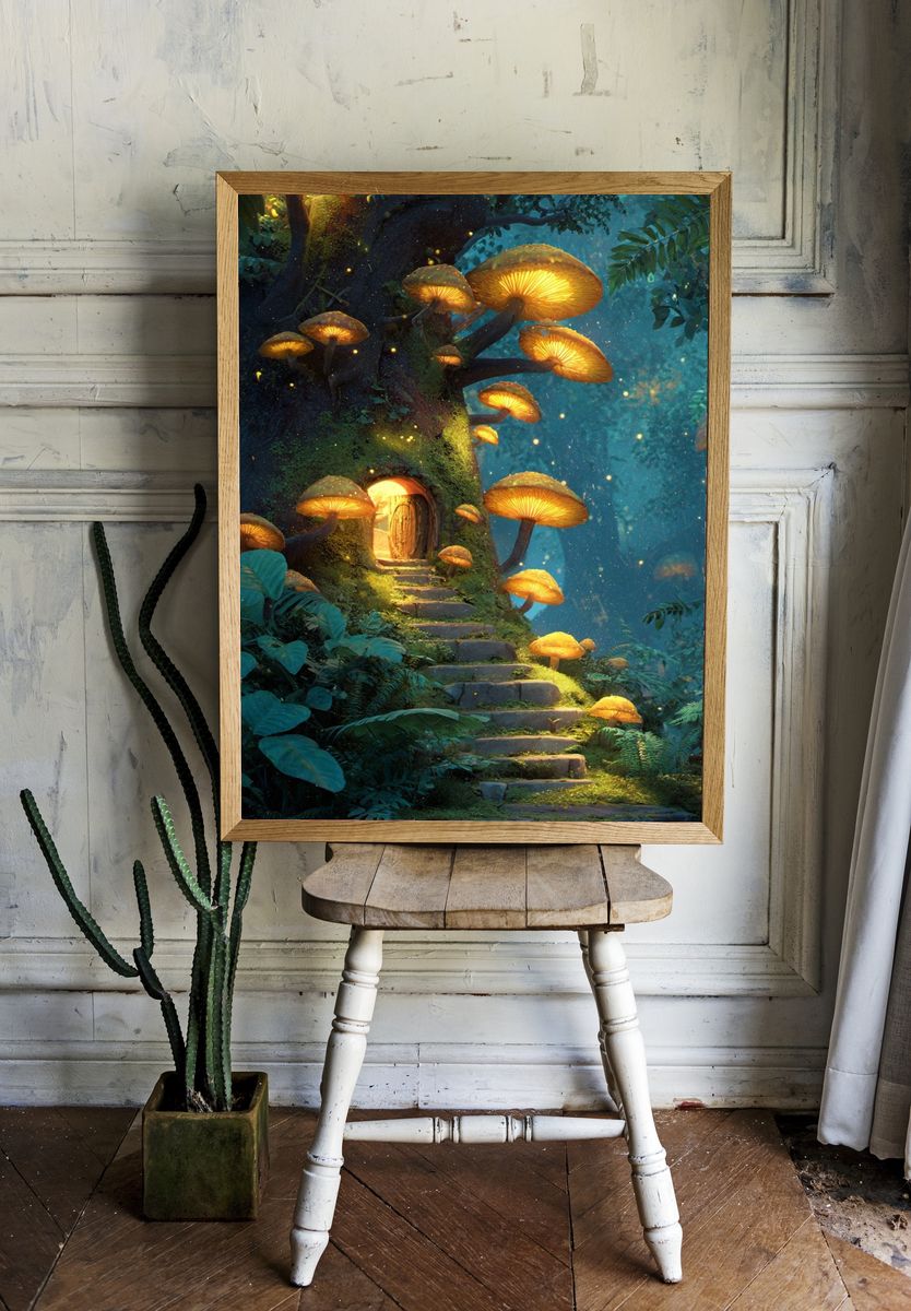 Enchanted Mushroom Forest Illustration Poster. — room view 1