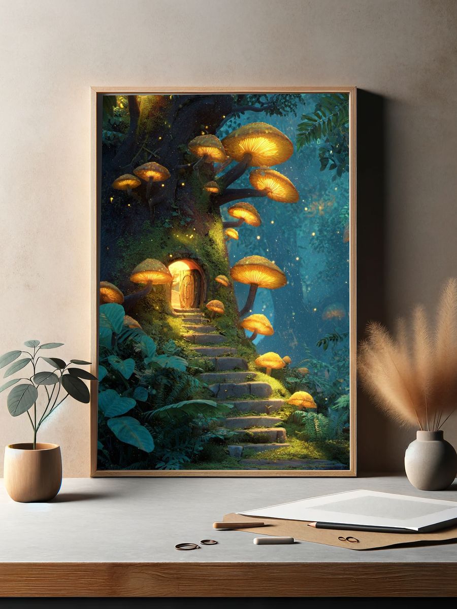 Enchanted Mushroom Forest Illustration Poster. — room view 2