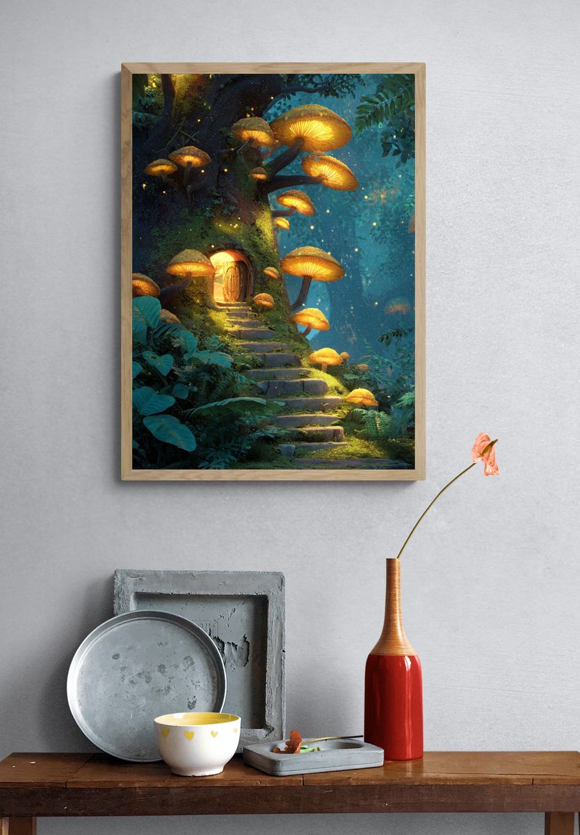 Enchanted Mushroom Forest Illustration Poster. — room view 3