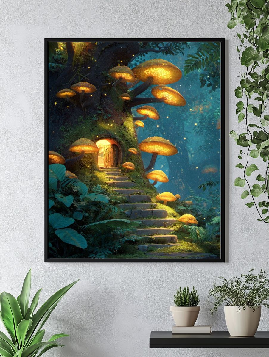 Enchanted Mushroom Forest Illustration Poster. — room view 4