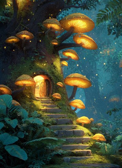 Enchanted Mushroom Forest Illustration Poster. poster